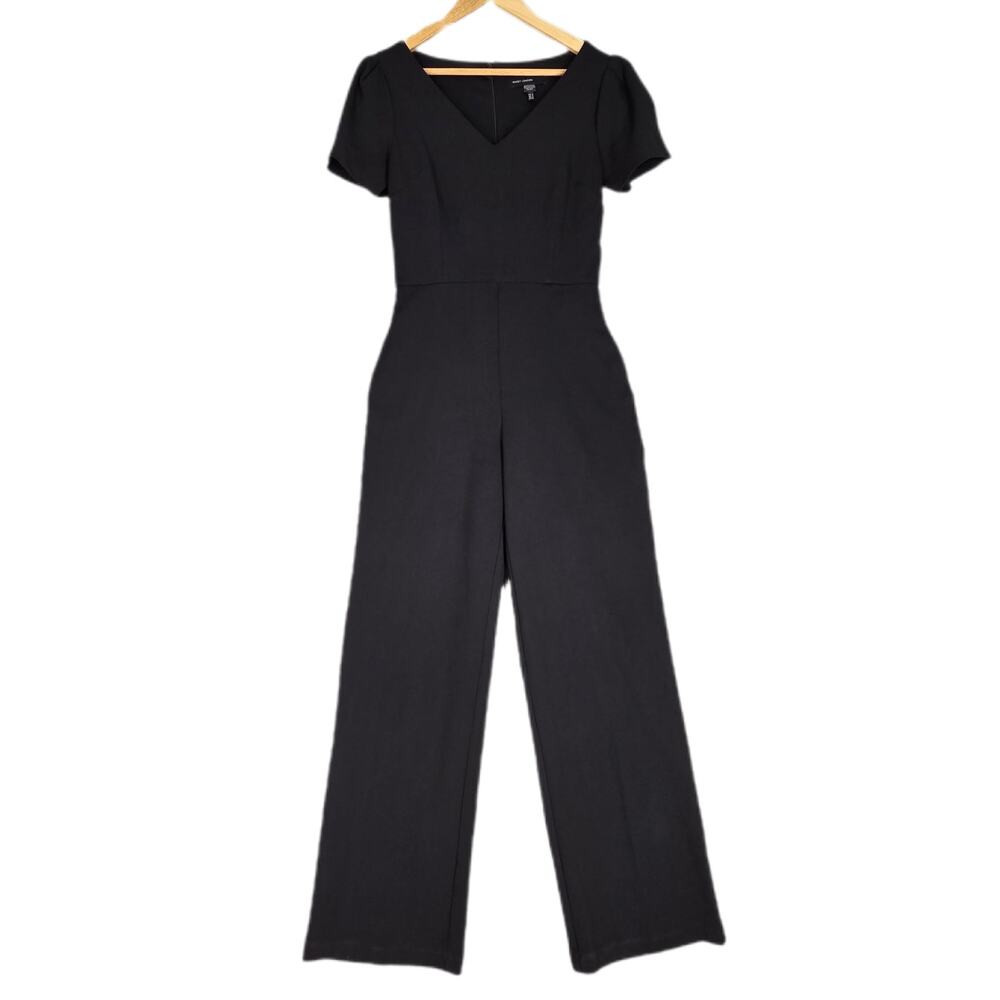 MAGGY LONDON WOMEN’S WIDE‑LEG PANT V-NECK JUMPSUIT – BLACK – US SIZE 4